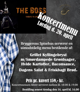Koncertmenu The Boss/Tribute to Springsteen // Kongebryg lørdag d. 20. april kl. 18:00
