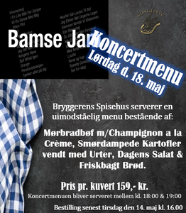 Koncertmenu Bamse Jam // Kongebryg lørdag d. 18. maj kl. 18:00