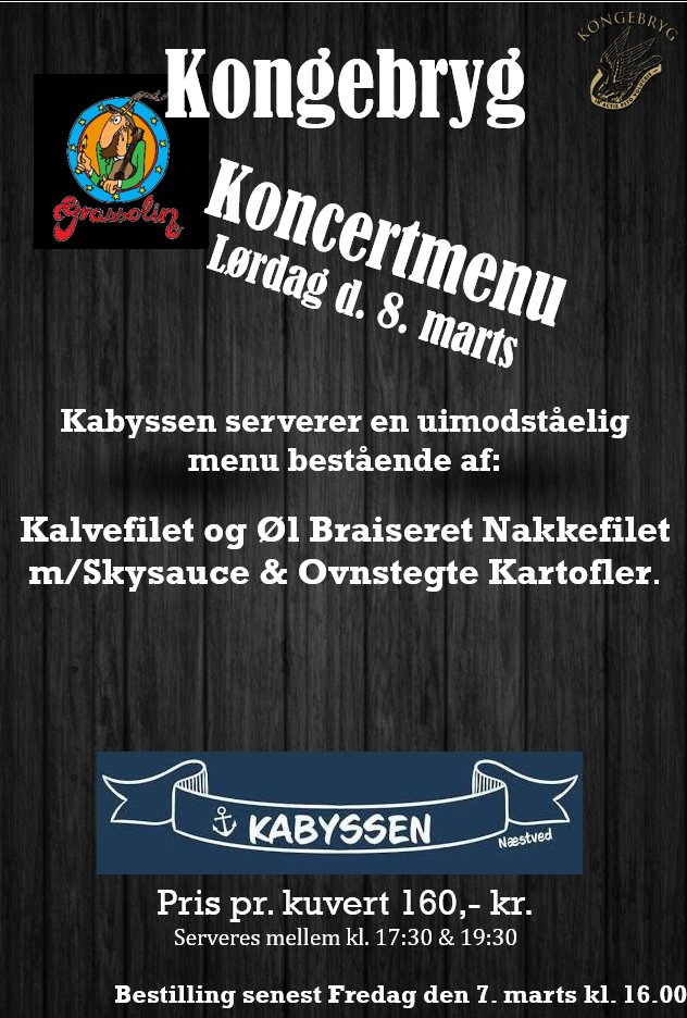 Koncertmenu Grassolin' // Kongebryg lørdag d. 8. marts kl. 17:30